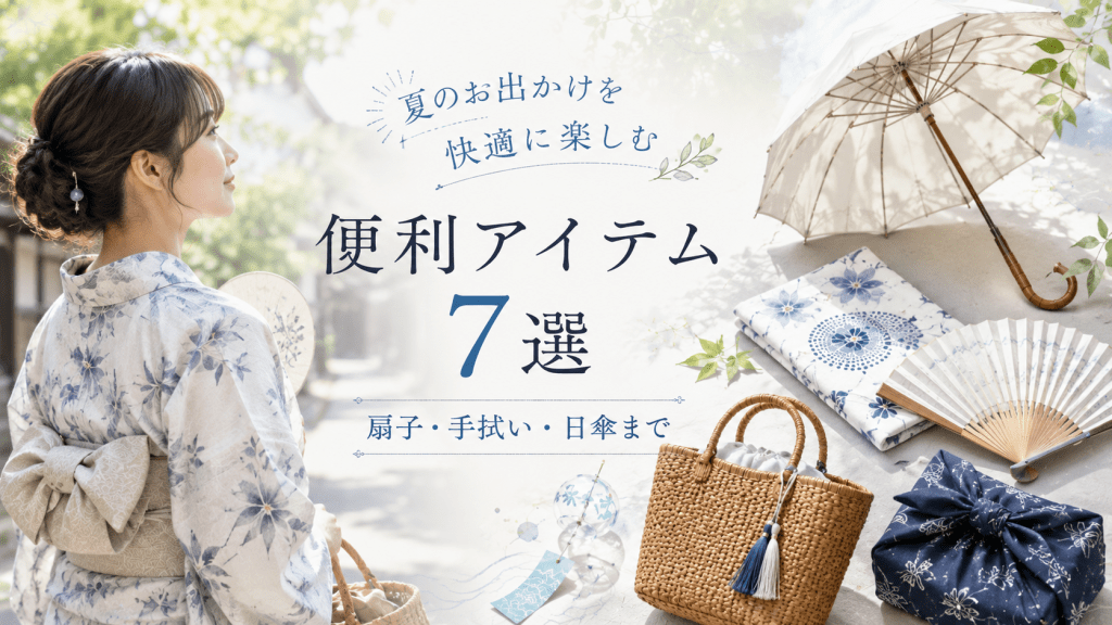 【アラフォーの浴衣】夏のお出かけを快適に楽しむ便利アイテム7選｜扇子・手拭い・日傘まで